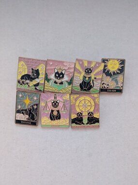 Lot (7) Enamel Miniature Tarot Card Lapel Tac Pins